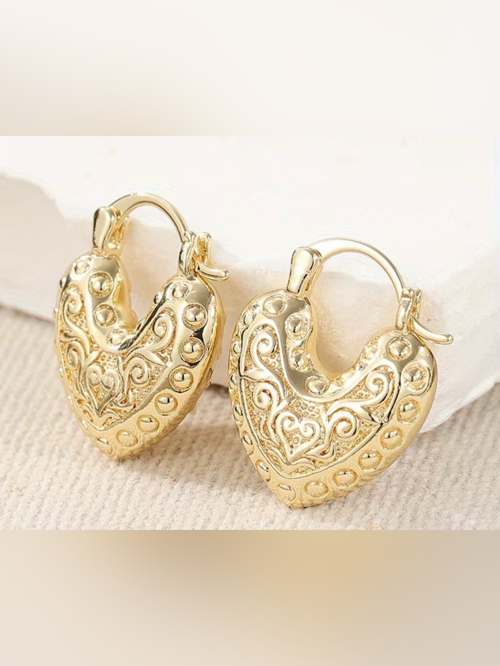 Gold Heart Engraved Earrings